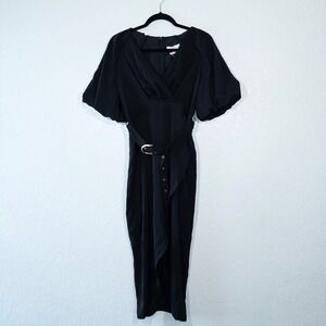 NWT BigHit Black Faux Wrap Belted Midi Dress Size‎ Large